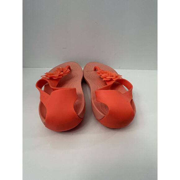 Crocs Serena Embellish Flower Iconic Footbed T Strap Sandals Women’s Sz 8 Orange - Picture 5 of 6